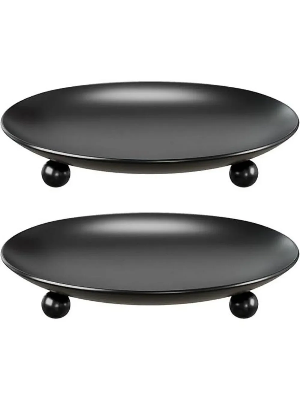 Set of 2 black metal pillar candle holders round candle plates for table decor